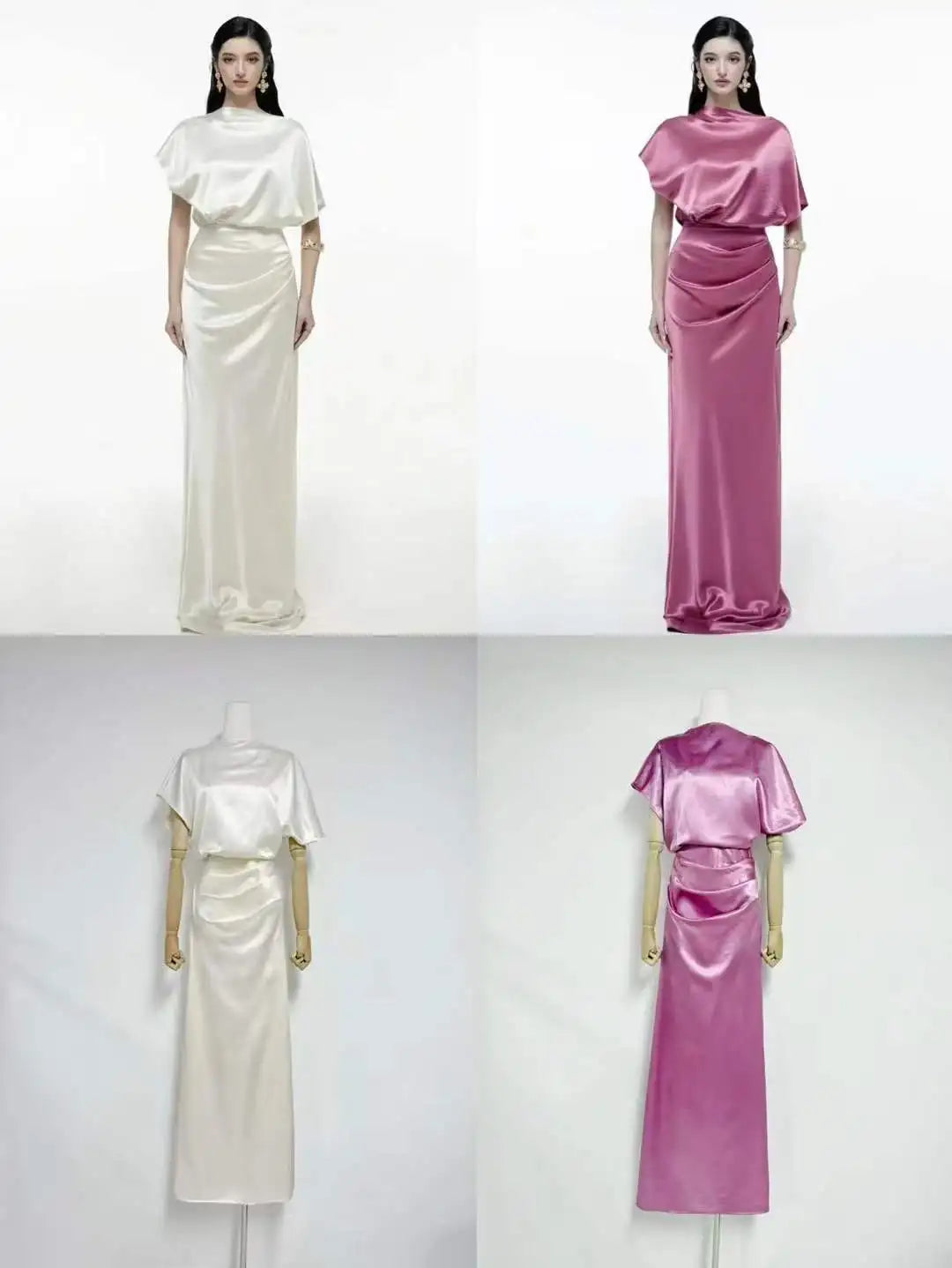 Satin Cowl Neck Ruched Waist Maxi Dress