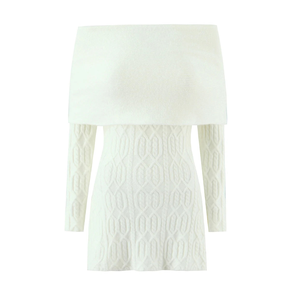 Knitted Solid Full Sleeve Striped Slash Neck Mini Dress