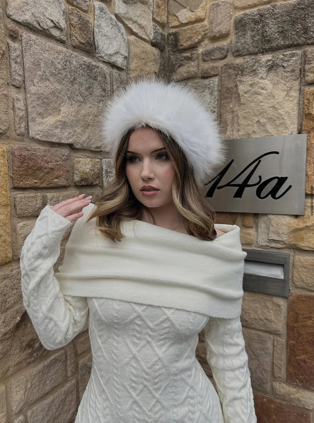 Knitted Solid Full Sleeve Striped Slash Neck Mini Dress