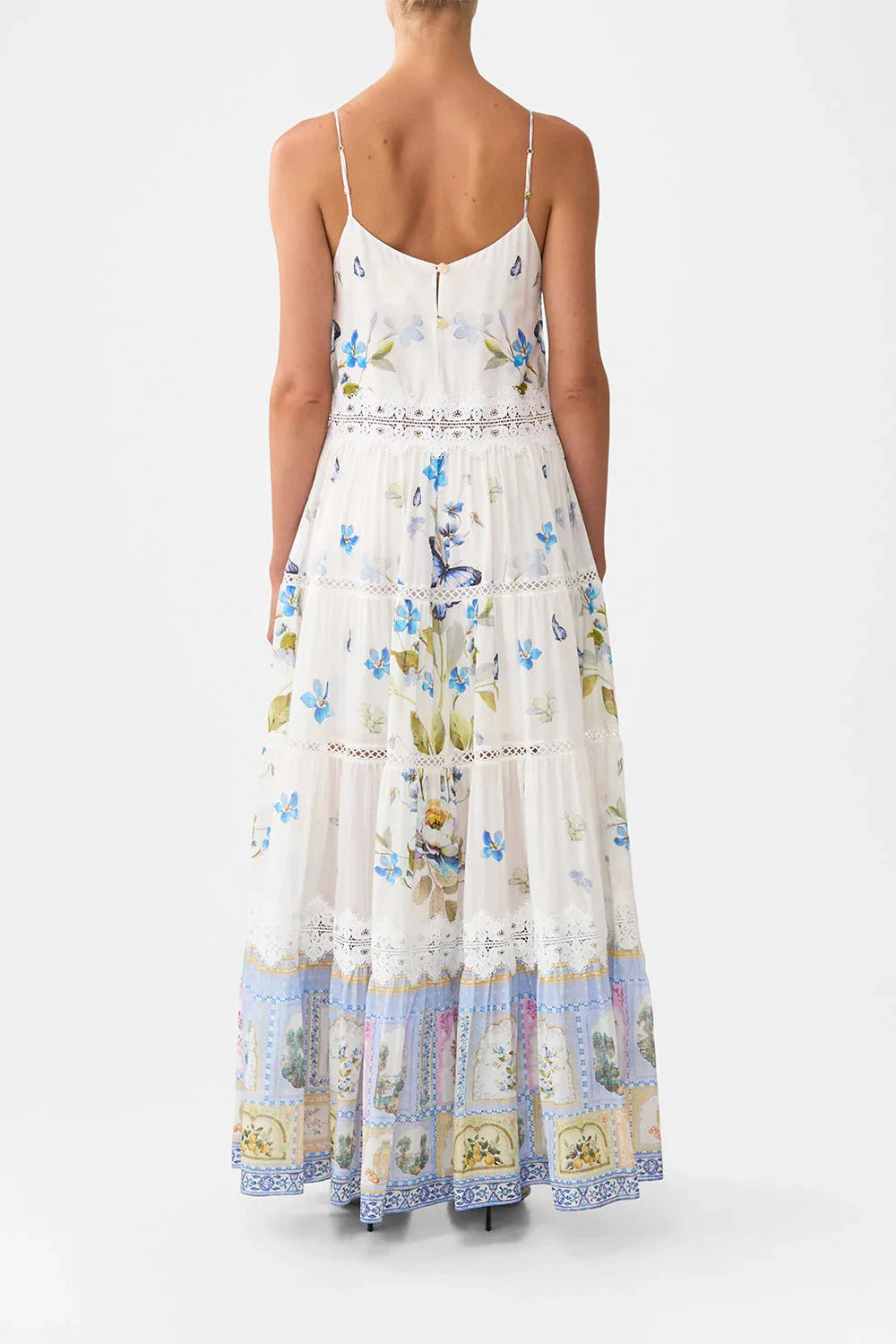 V-neck Floral Patchwork Sleeveless Long Dress