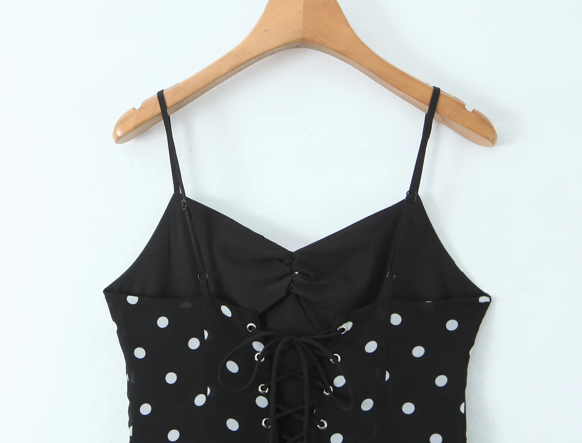 Polka Dot Corset Mini Dress with Pink Rose Applique