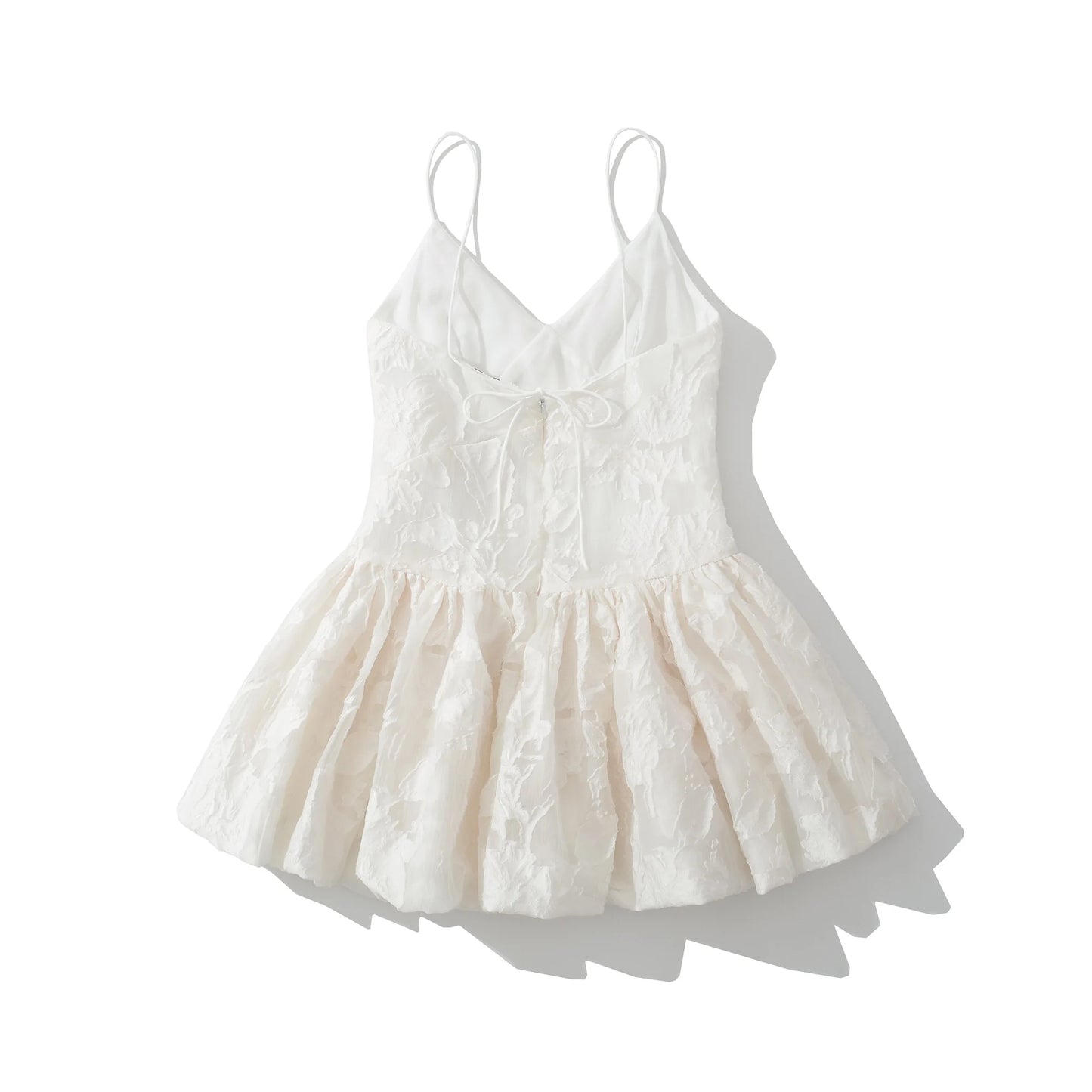 Textured Floral V-Neck Bubble Hem Mini Dress