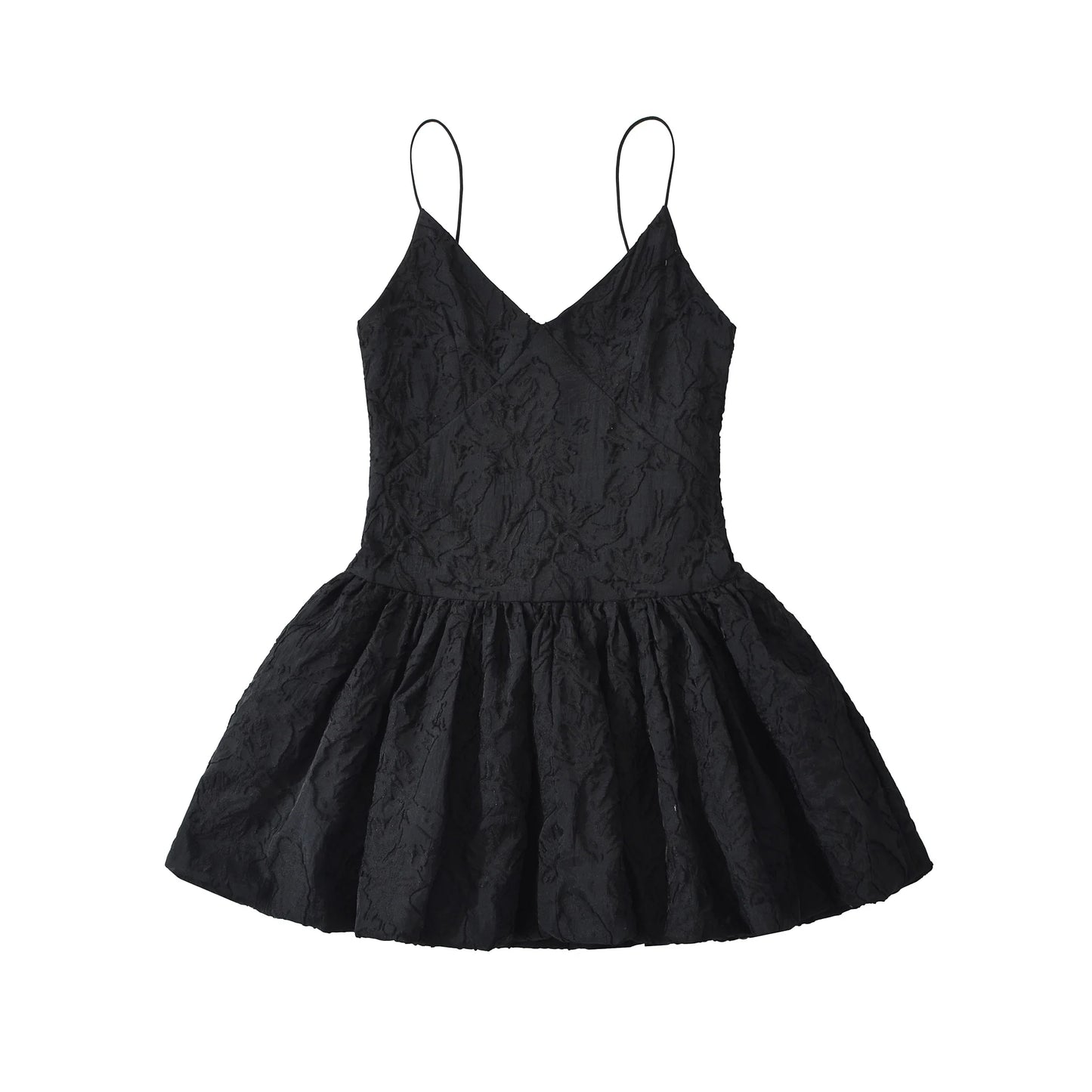 Textured Floral V-Neck Bubble Hem Mini Dress