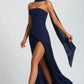 Solid Strapless Sleeveless with Binding Tape Split Party Dress