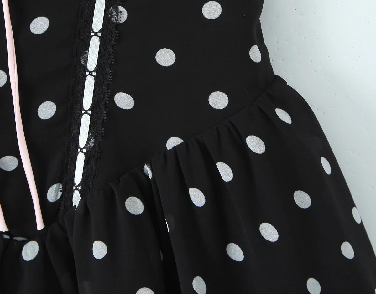 Polka Dot Corset Mini Dress with Pink Rose Applique