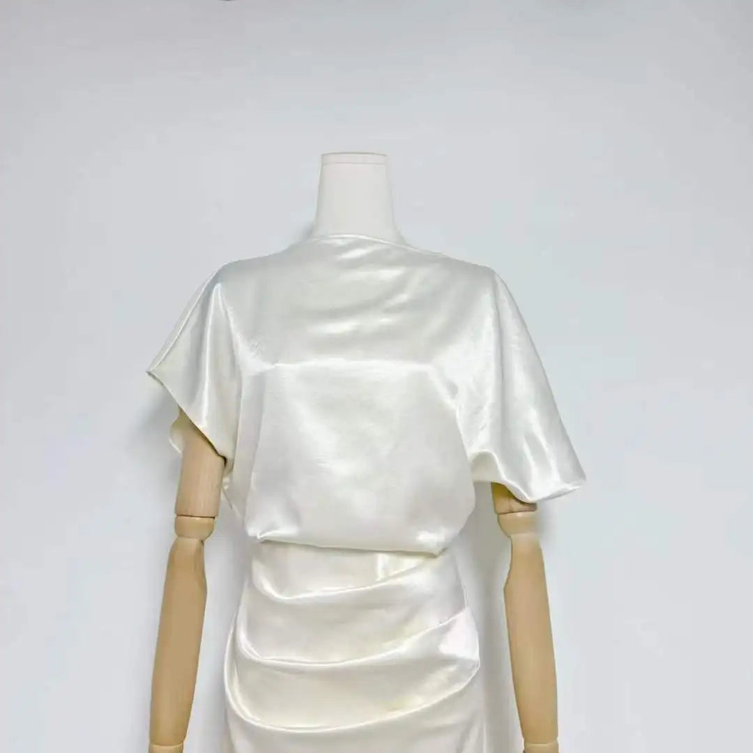 Satin Cowl Neck Ruched Waist Maxi Dress