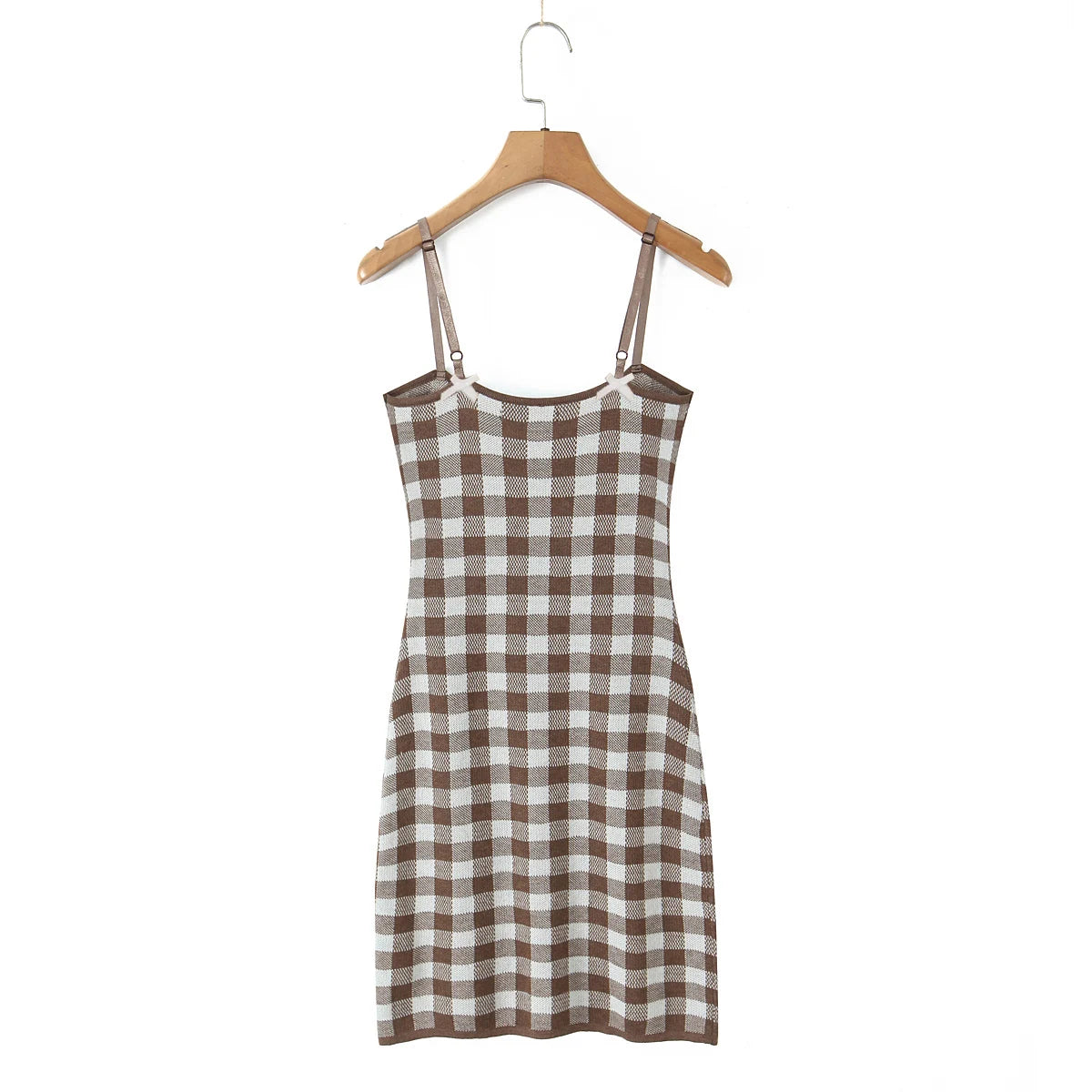 Knitted Plaid Strap Sleeveless Mini Dress