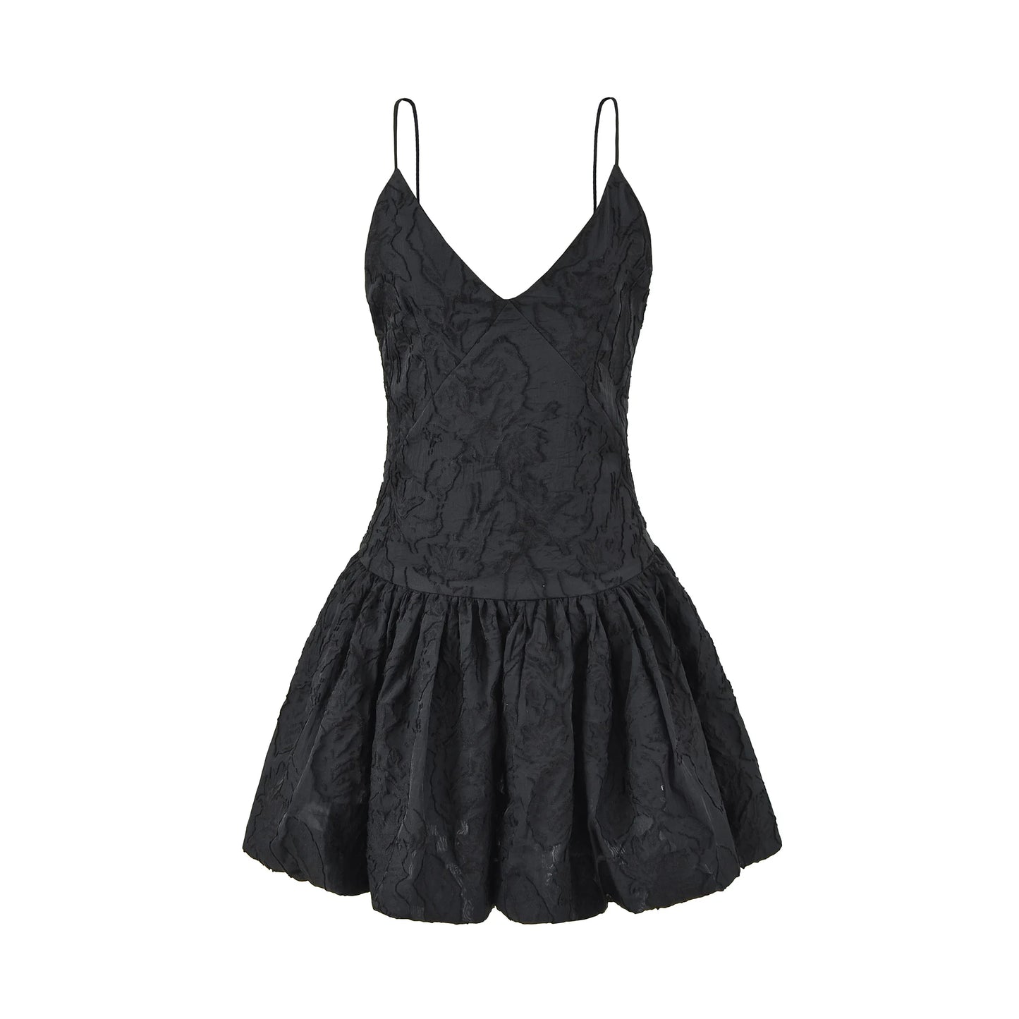 Textured Floral V-Neck Bubble Hem Mini Dress