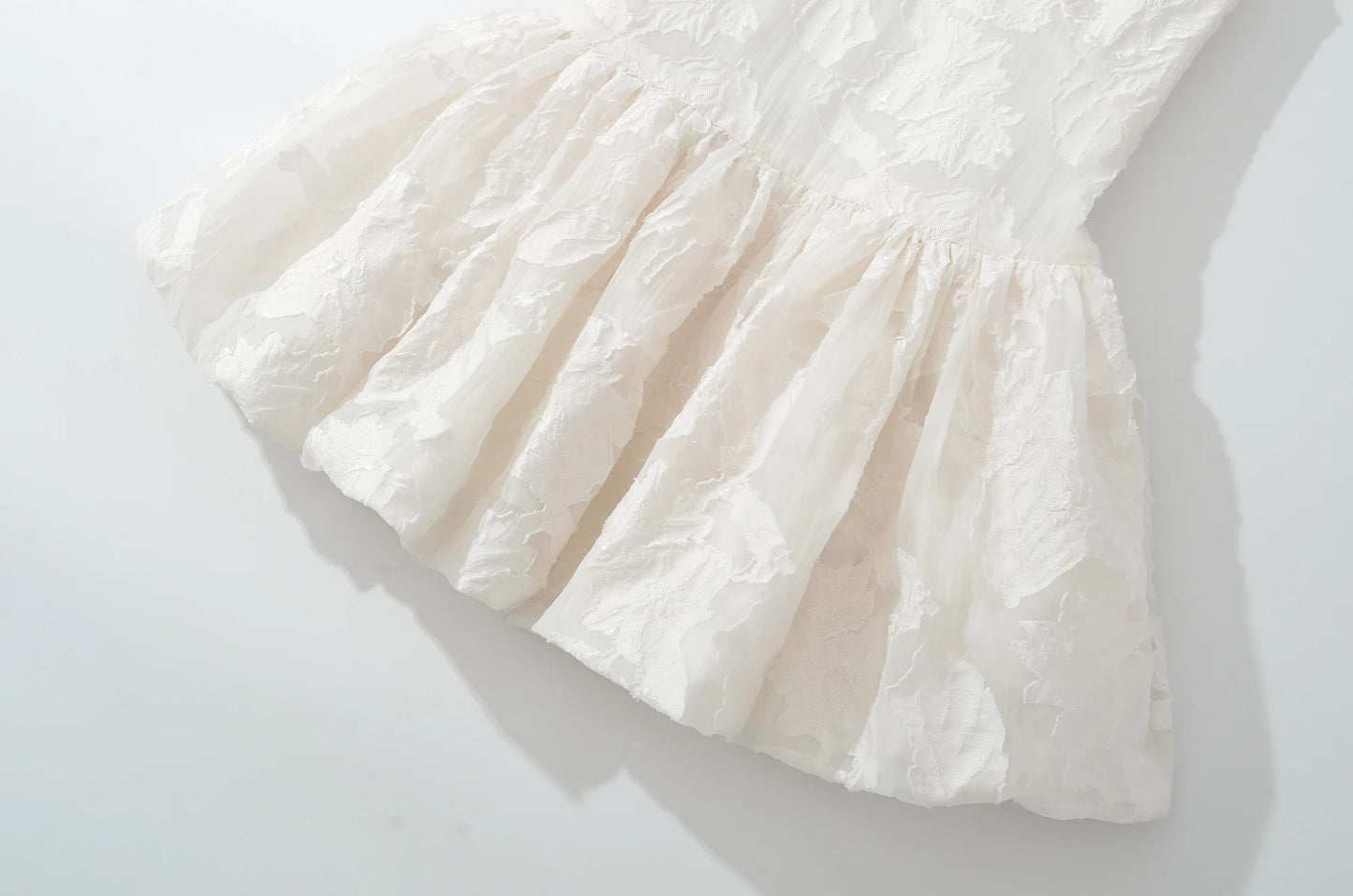 Textured Floral V-Neck Bubble Hem Mini Dress