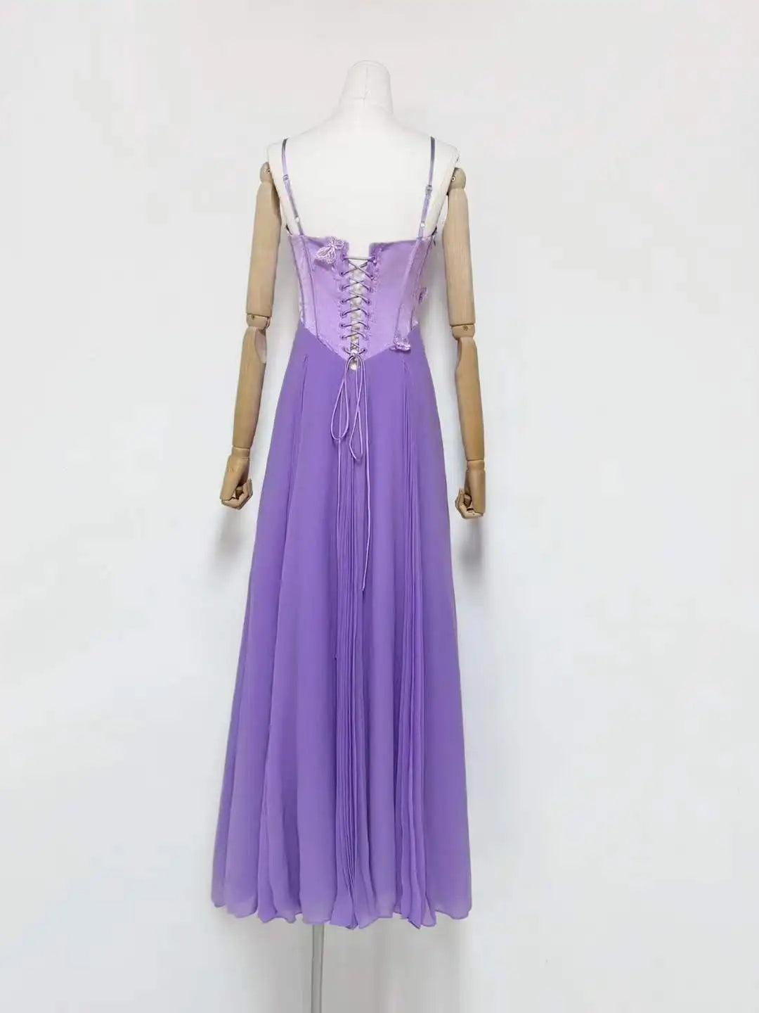 Butterfly Applique Corset Chiffon Maxi Dress