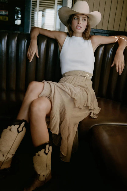 Western Ruffle Tiered Maxi Dress with Studded Belt