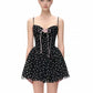 Polka Dot Corset Mini Dress with Pink Rose Applique