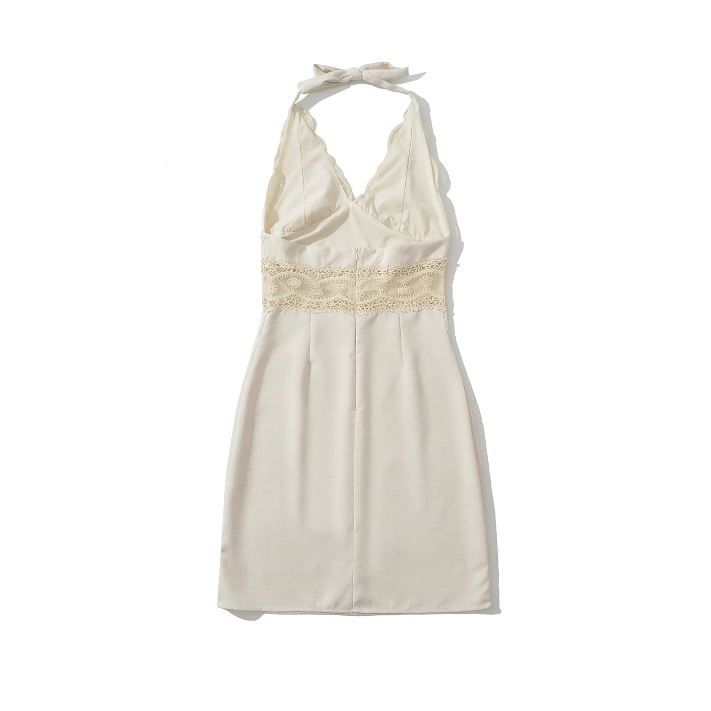 Slim Solid Neck-mounted Lace Sleeveless Patchwork Dress