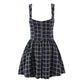 Blue Plaid Sweetheart Neck Bubble Hem Mini Dress