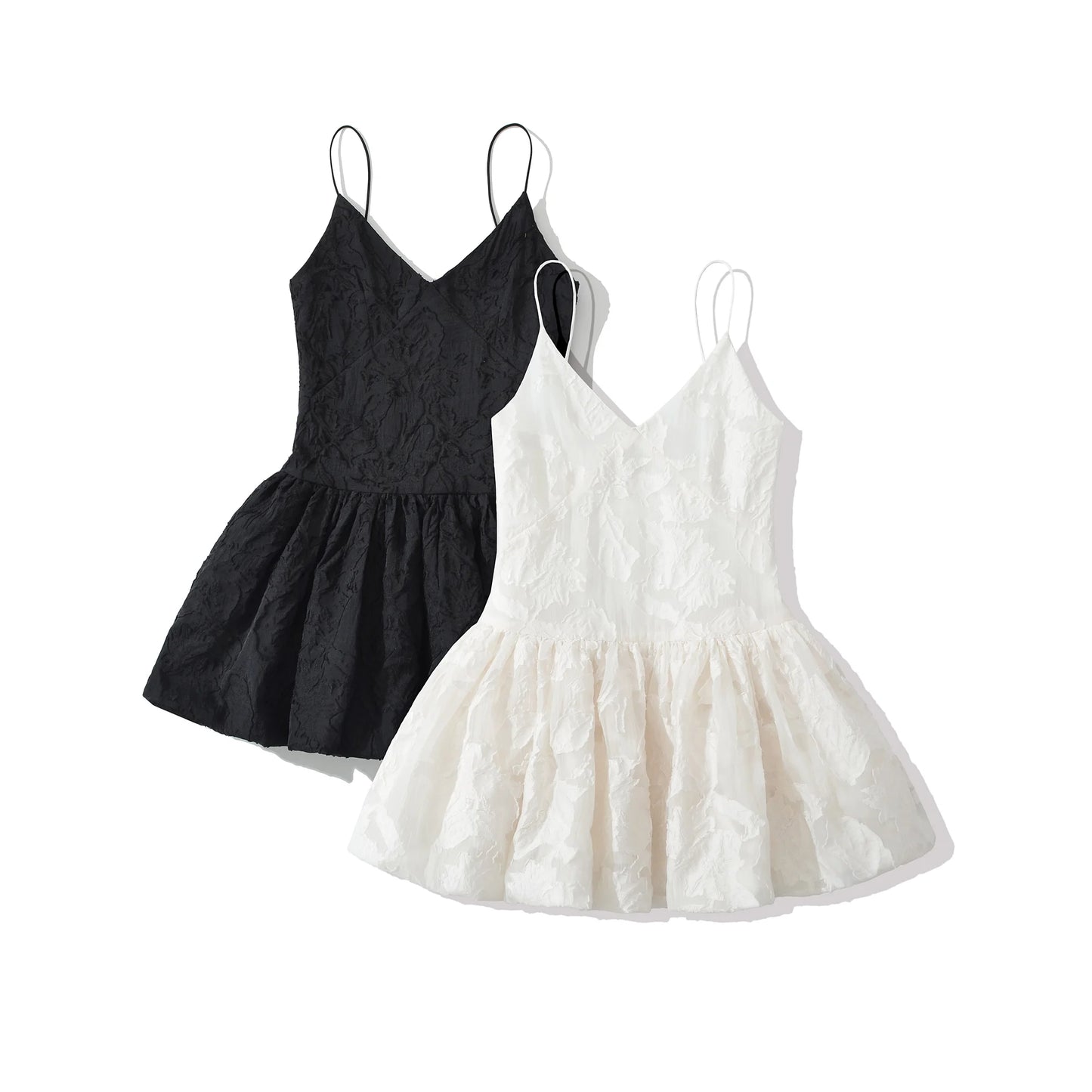 Textured Floral V-Neck Bubble Hem Mini Dress