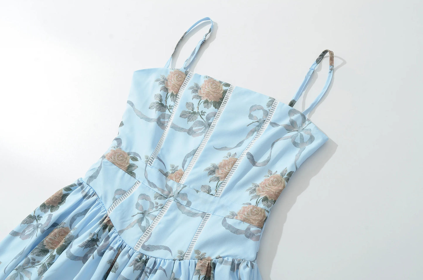 Floral Rose Print Corset Bust Midi Dress