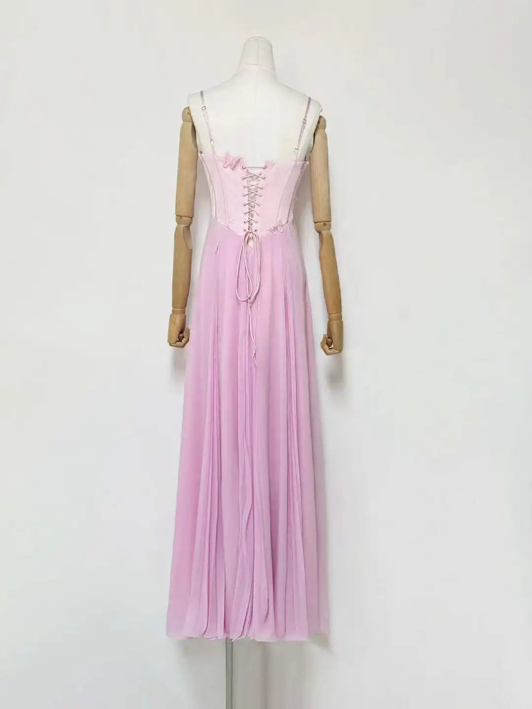 Butterfly Applique Corset Chiffon Maxi Dress