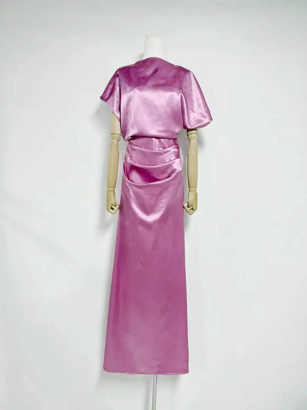 Satin Cowl Neck Ruched Waist Maxi Dress