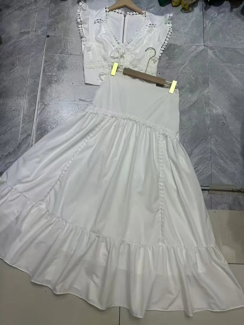 V-neck Top and A-line Loose Skirts Sets