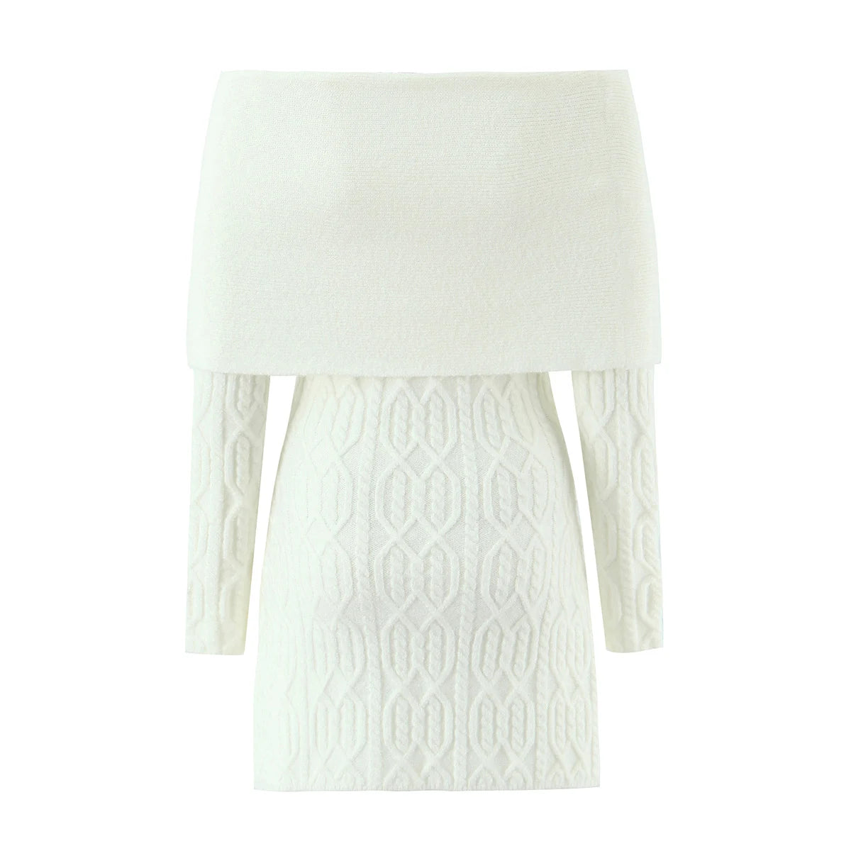 Knitted Solid Full Sleeve Striped Slash Neck Mini Dress