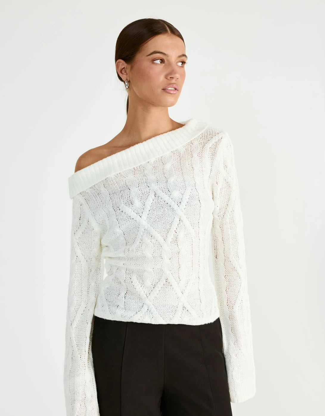 Solid O-neck Full Sleeve Striped Knitted Hollow Out Short Sweaters Pullovers