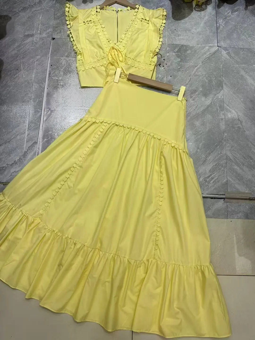 V-neck Top and A-line Loose Skirts Sets