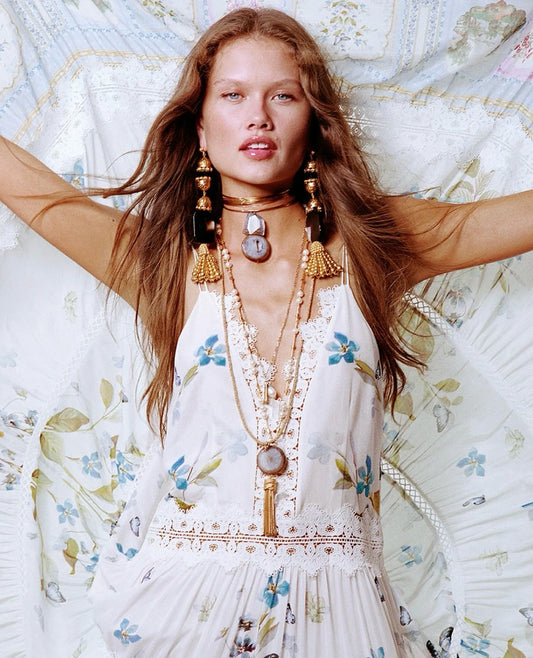 V-neck Floral Patchwork Sleeveless Long Dress