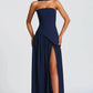 Solid Strapless Sleeveless with Binding Tape Split Party Dress