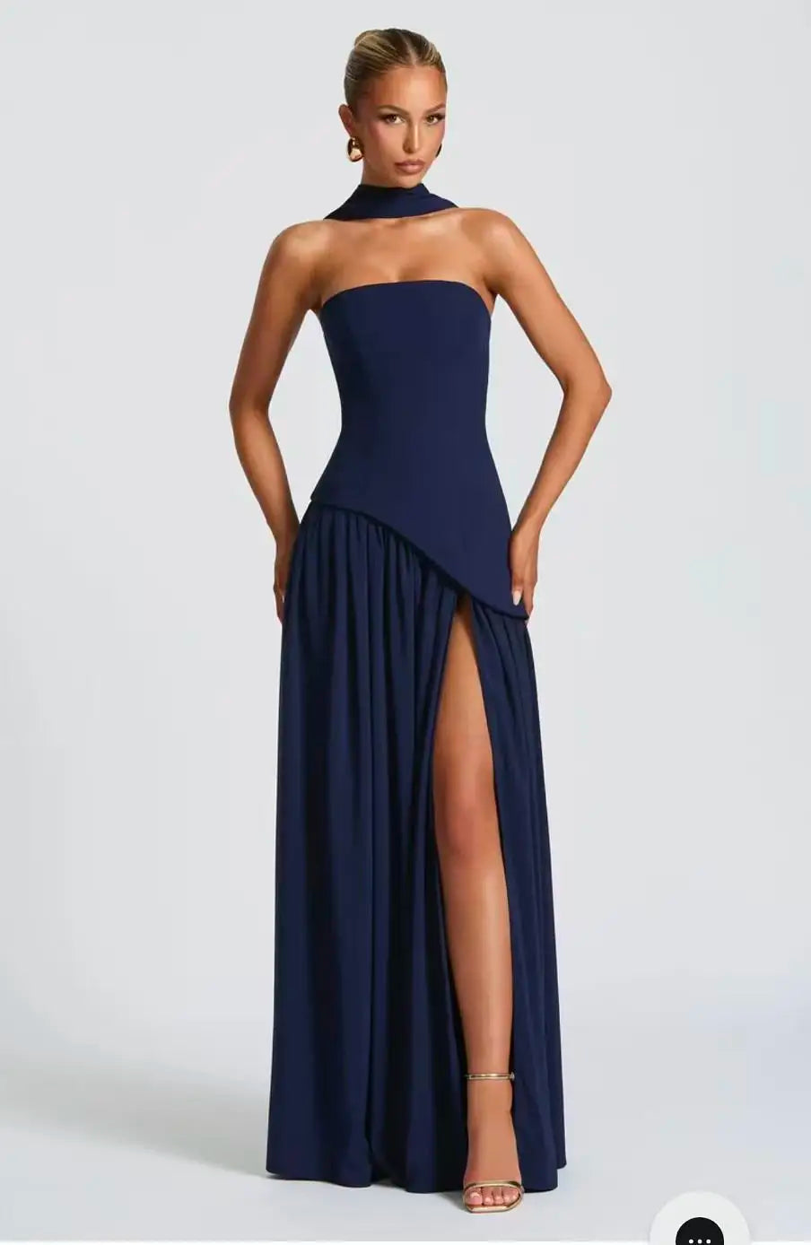 Solid Strapless Sleeveless with Binding Tape Split Party Dress