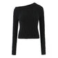 Solid O-neck Full Sleeve Striped Knitted Hollow Out Short Sweaters Pullovers