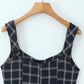 Blue Plaid Sweetheart Neck Bubble Hem Mini Dress