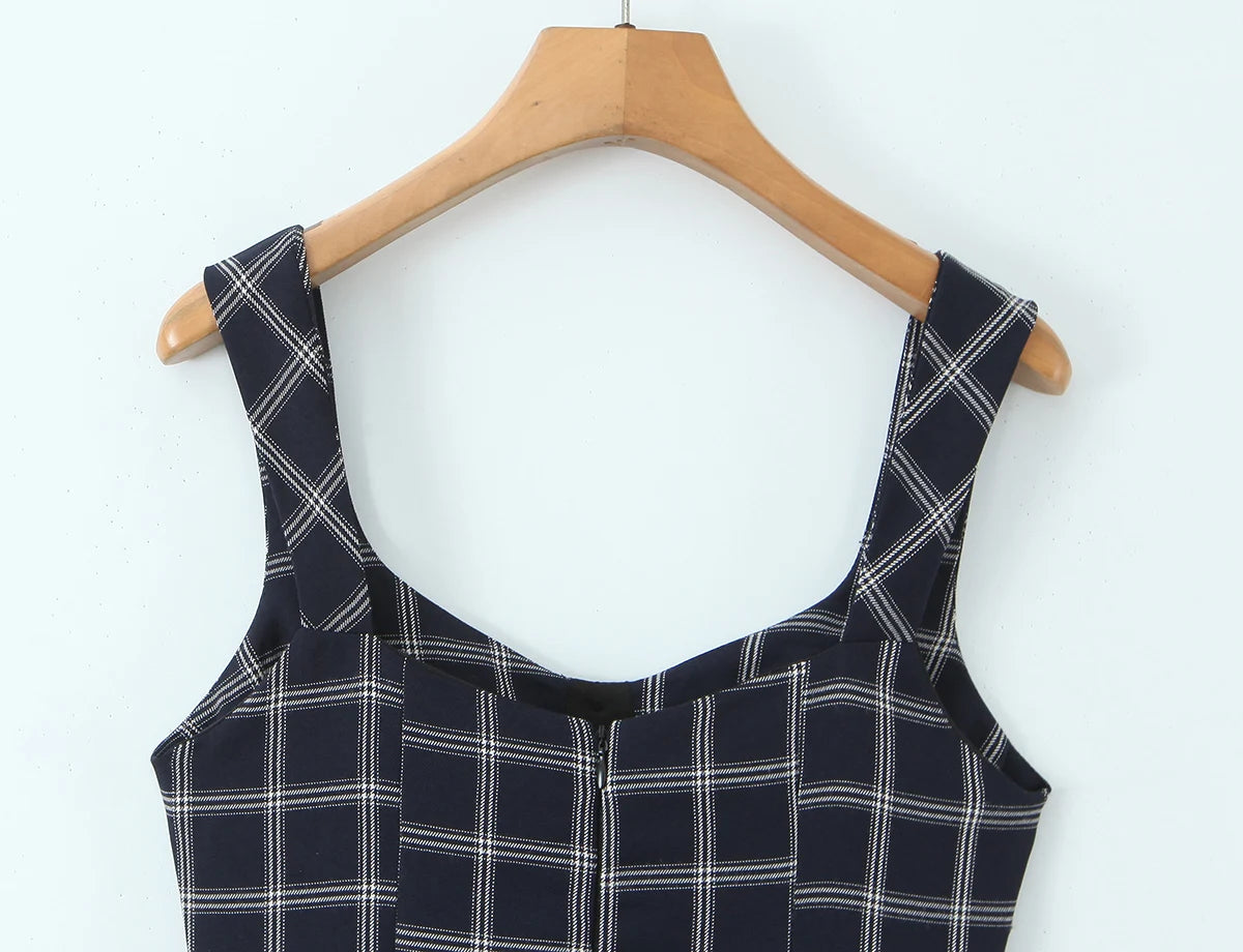 Blue Plaid Sweetheart Neck Bubble Hem Mini Dress