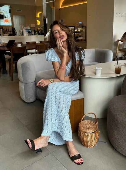 Backless Crochet Knit Bodycon Maxi Dress