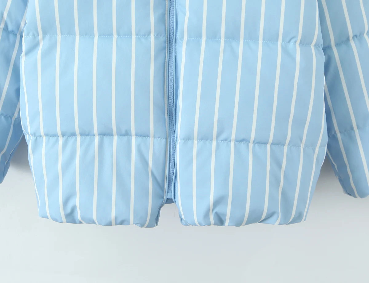 New Autumn Winter Hooded Quilted Striped Jacket Women Coat