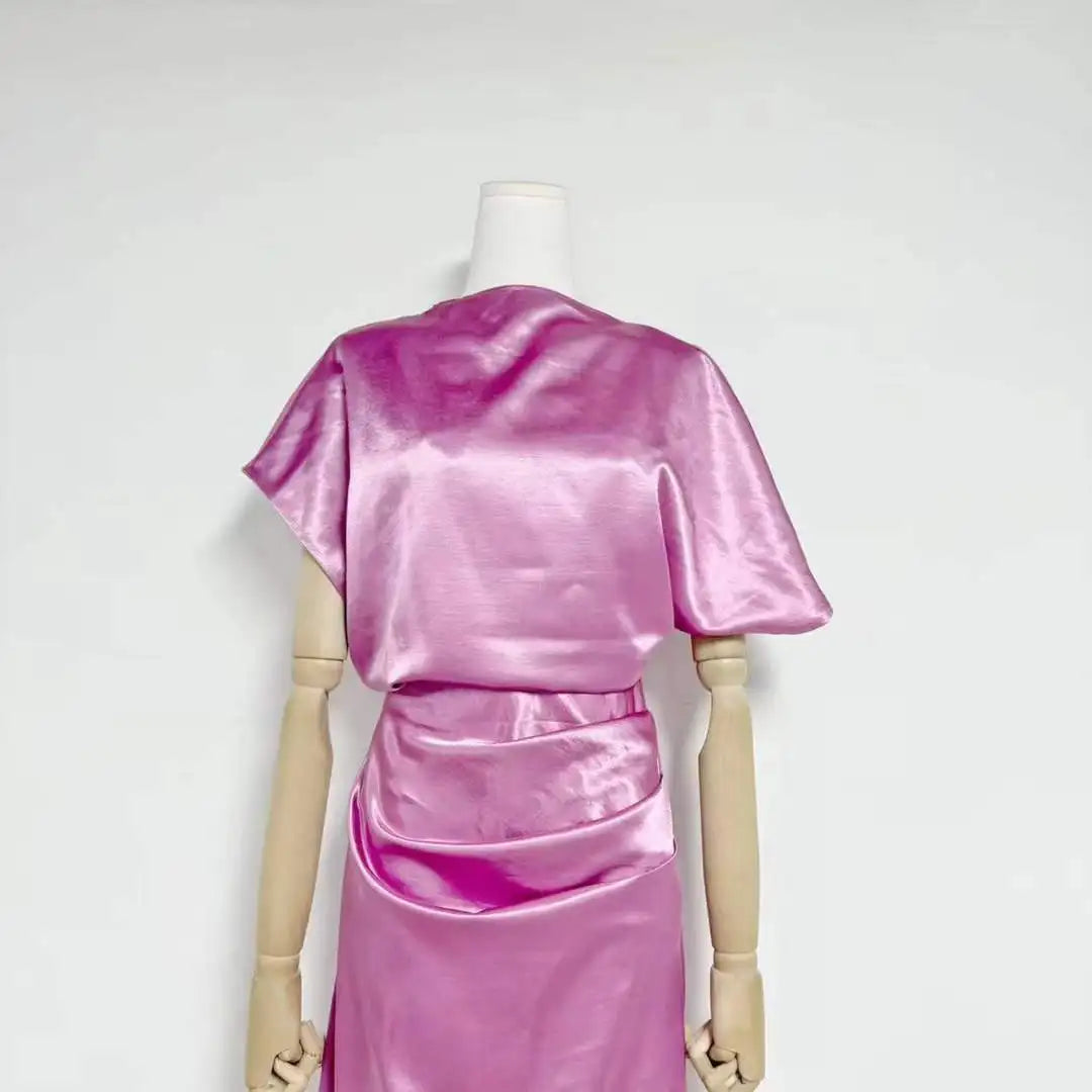 Satin Cowl Neck Ruched Waist Maxi Dress