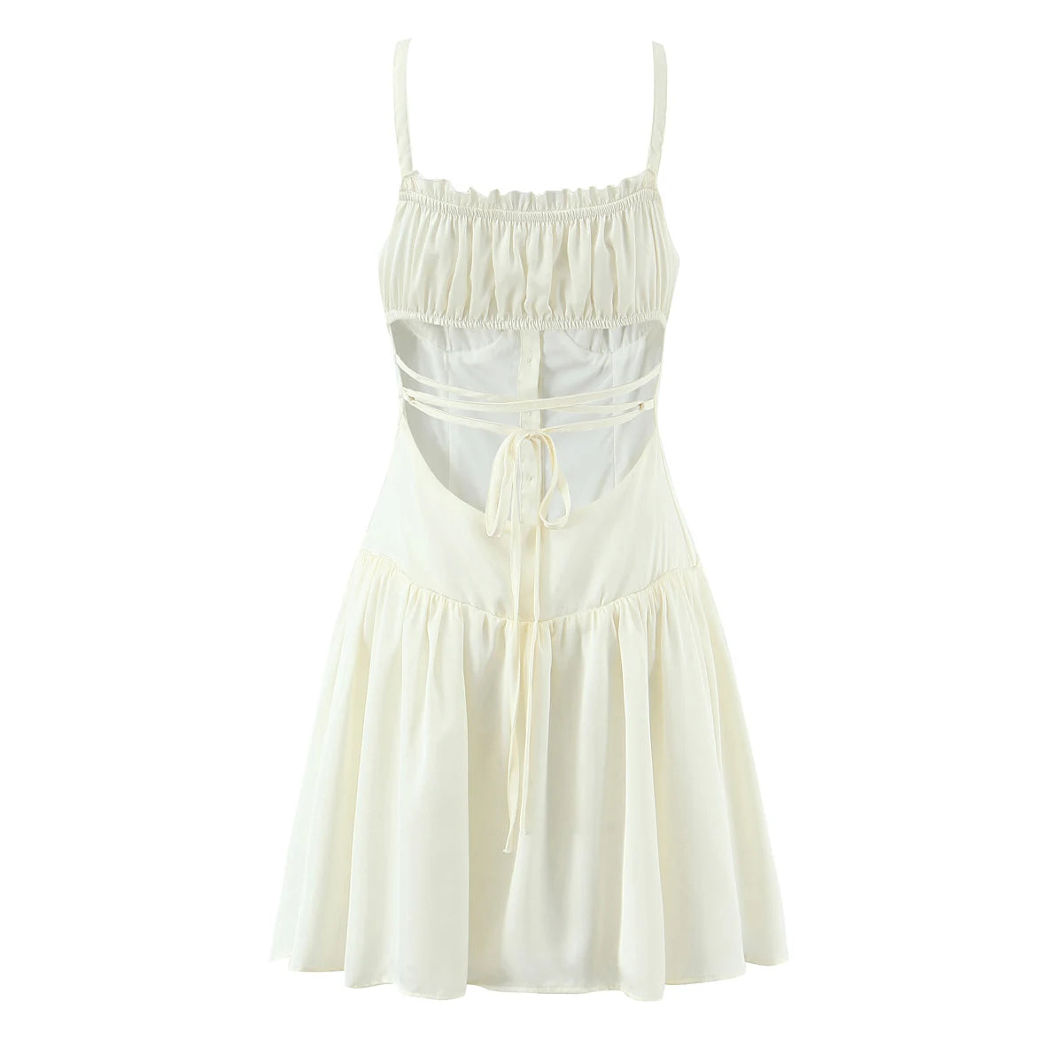 Satin Lace-Up Back Ruffled Bust Mini Dress