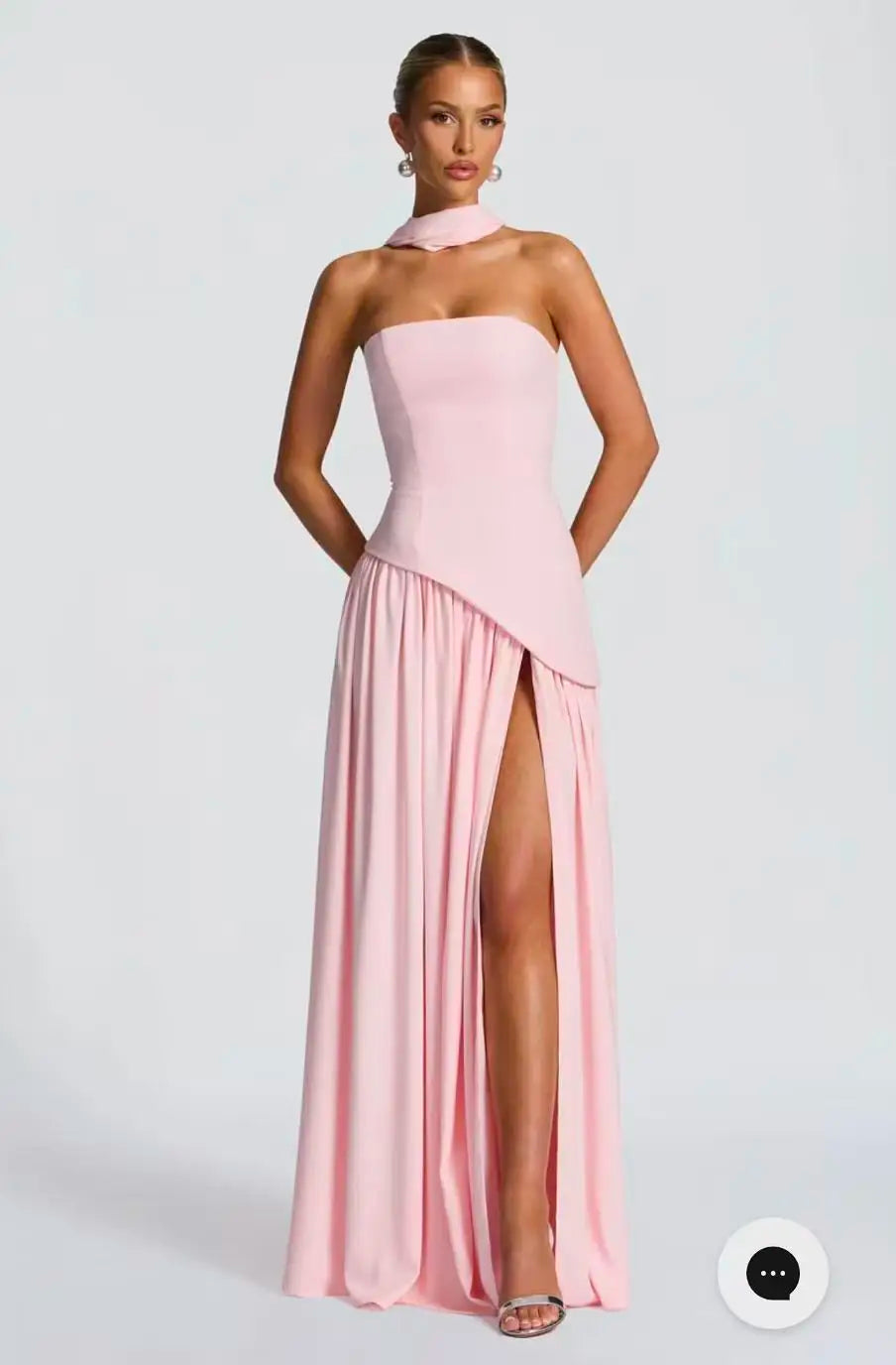 Solid Strapless Sleeveless with Binding Tape Split Party Dress