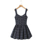 Blue Plaid Sweetheart Neck Bubble Hem Mini Dress