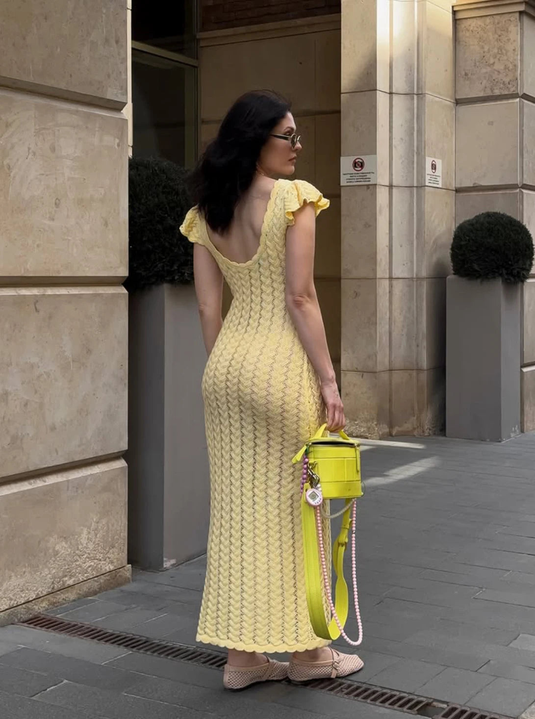 Backless Crochet Knit Bodycon Maxi Dress