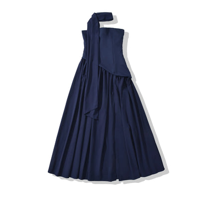 Solid Strapless Sleeveless with Binding Tape Split Party Dress