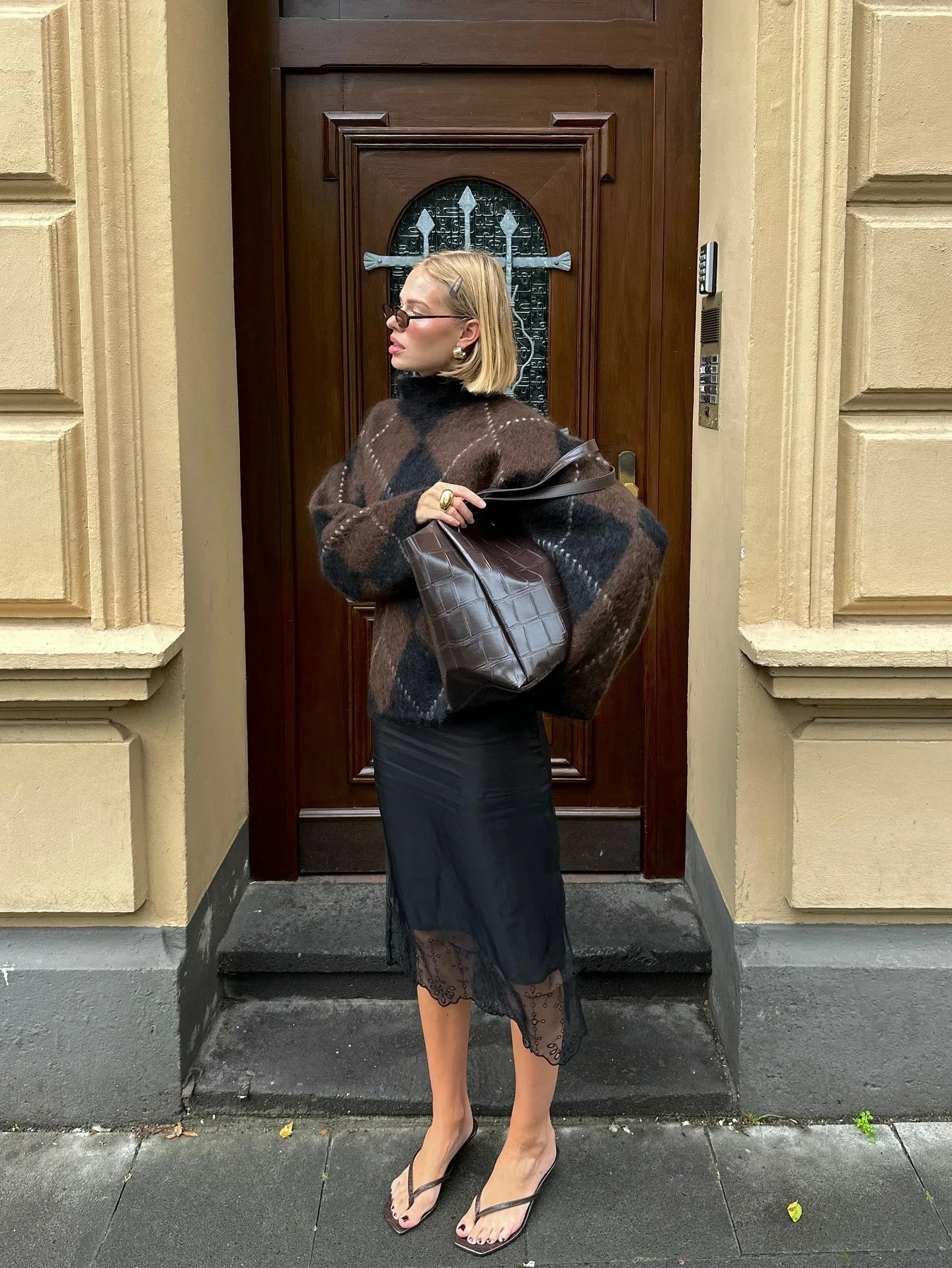 Loose Flare Sleeve Stripe Knitted Office Lady Sweaters Pullovers