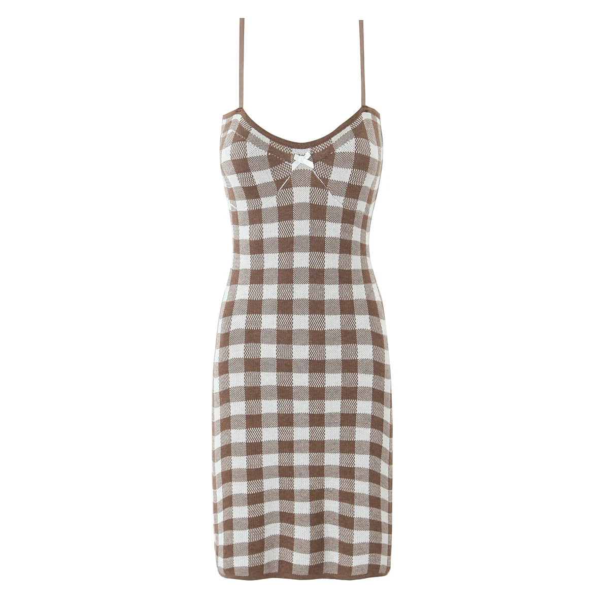 Knitted Plaid Strap Sleeveless Mini Dress