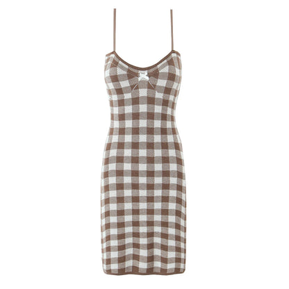 Knitted Plaid Strap Sleeveless Mini Dress