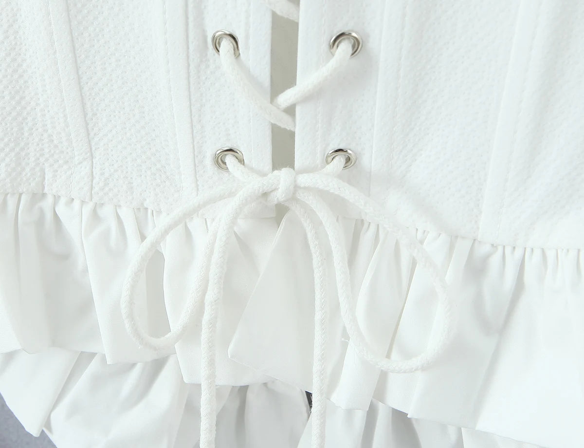 Puff Sleeve Backless Corset Crop Top