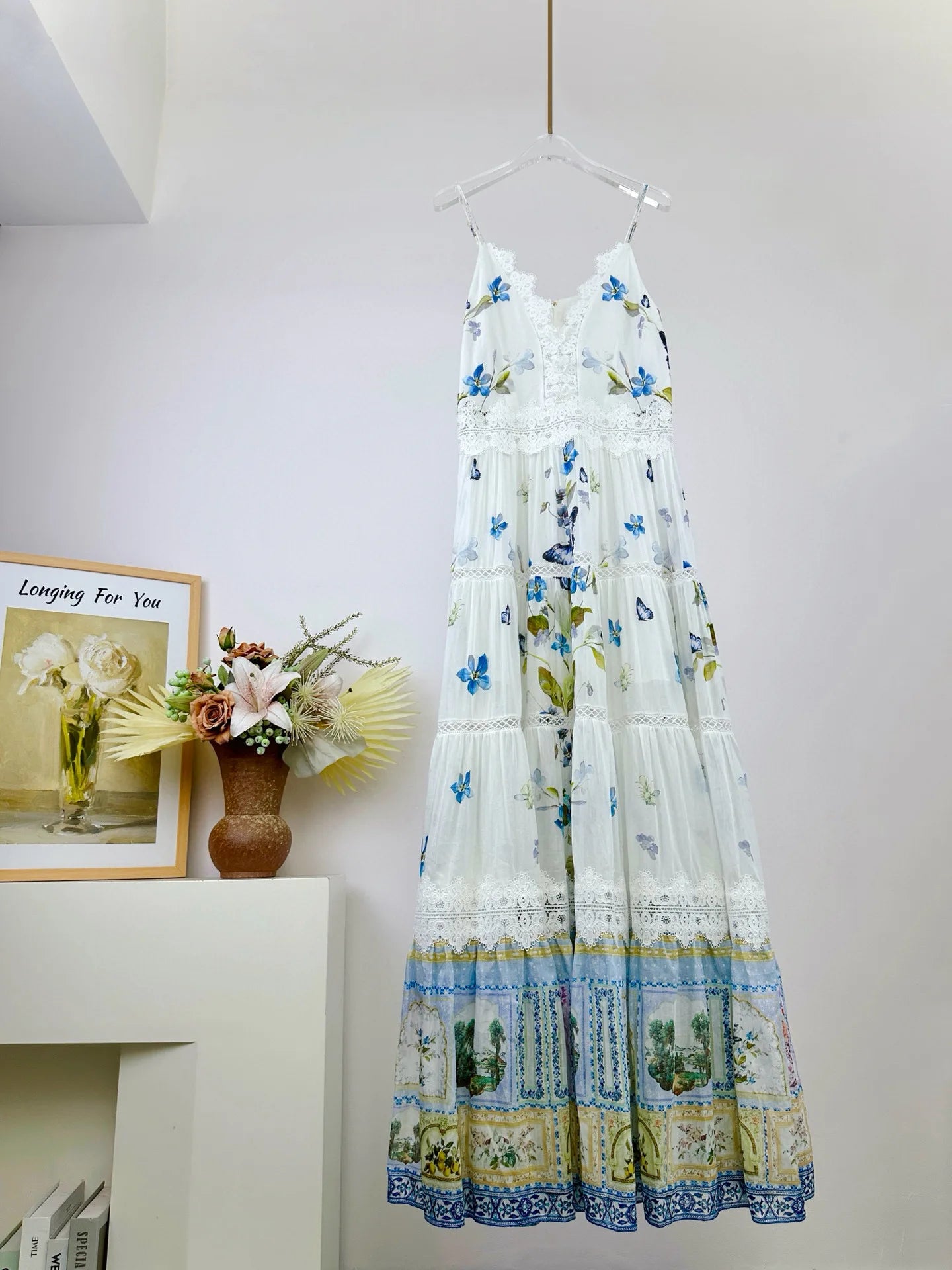 V-neck Floral Patchwork Sleeveless Long Dress