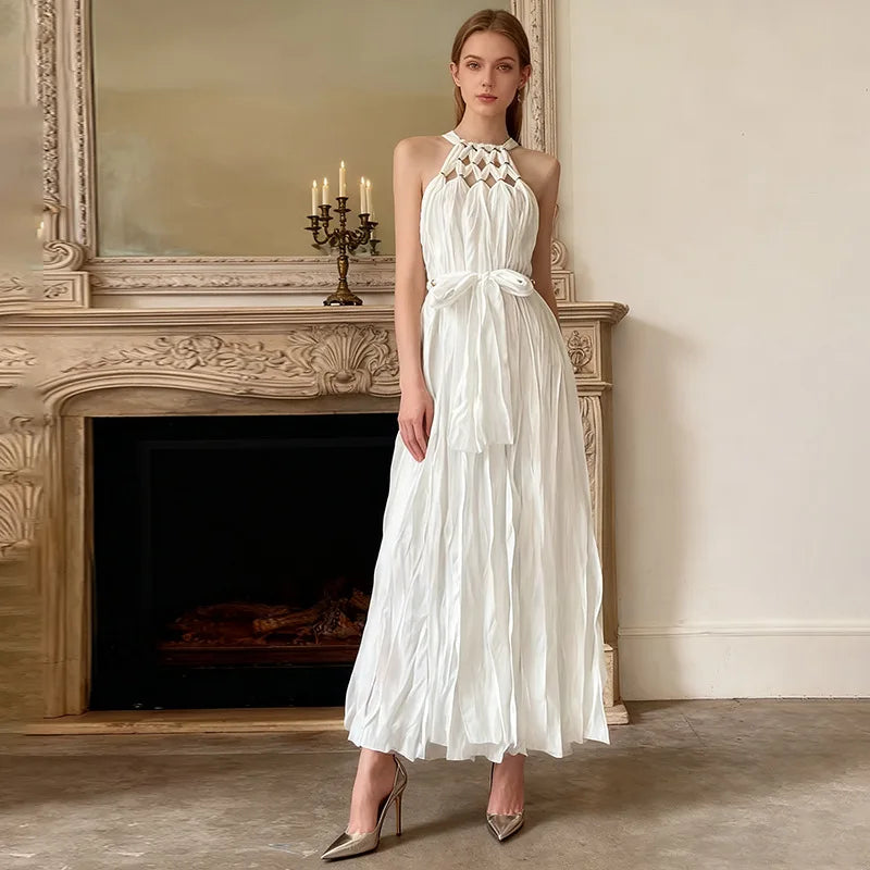 Sleeveless Vintage Loose Solid Long Vocation Holiday Dress