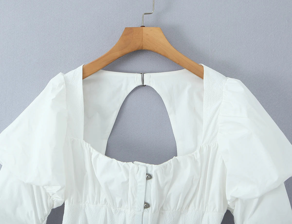 Puff Sleeve Backless Corset Crop Top