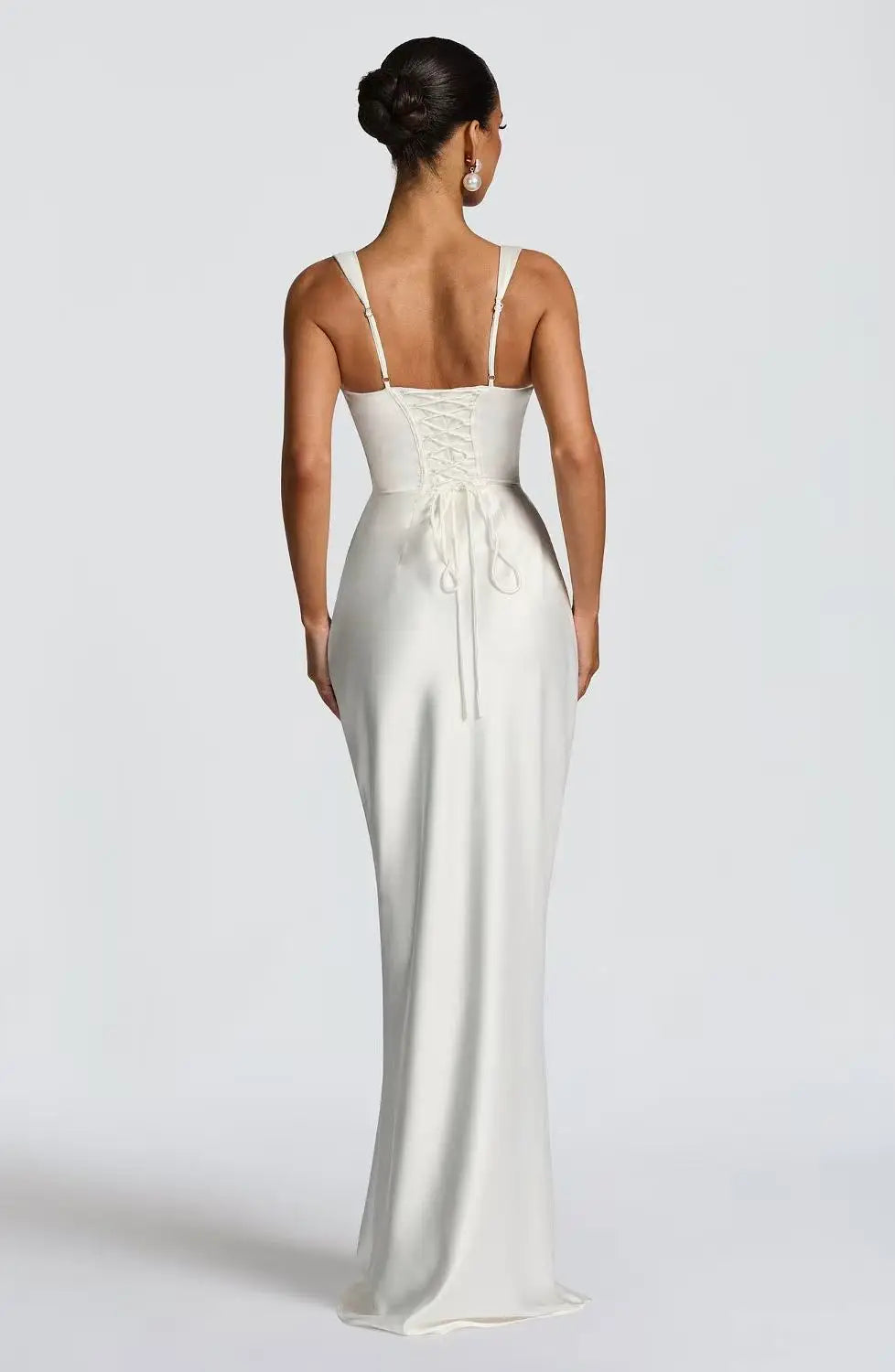 Satin Square Neck Ruched Waist Maxi Dress