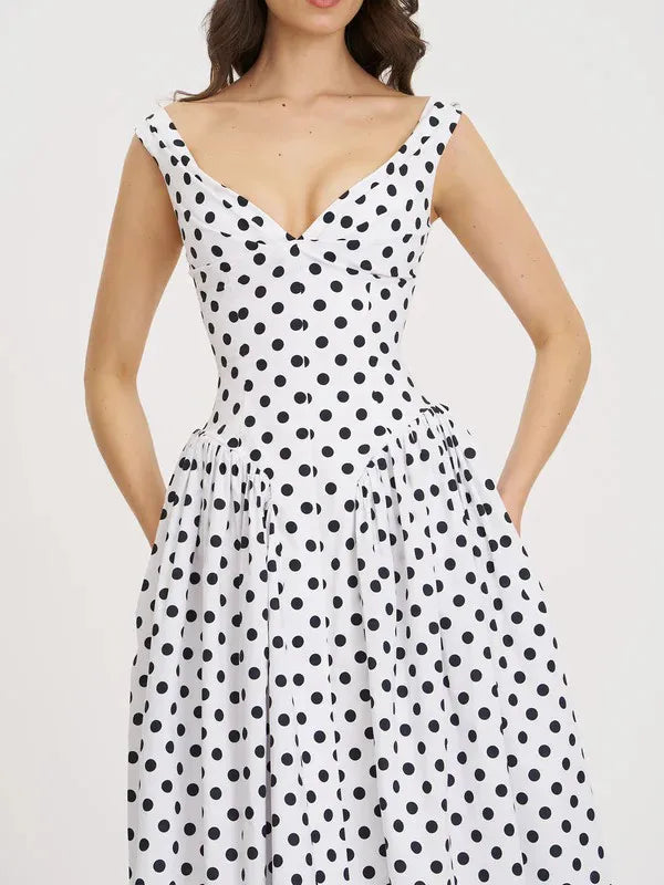 Retro Polka Dot Sweetheart Fit-and-Flare Midi Dress