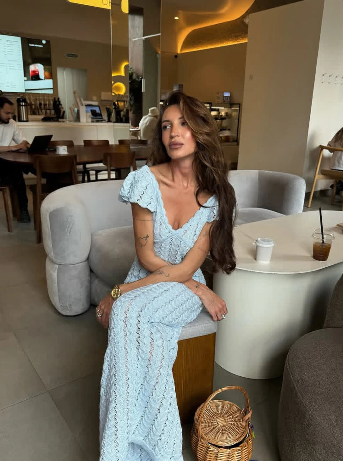 Backless Crochet Knit Bodycon Maxi Dress